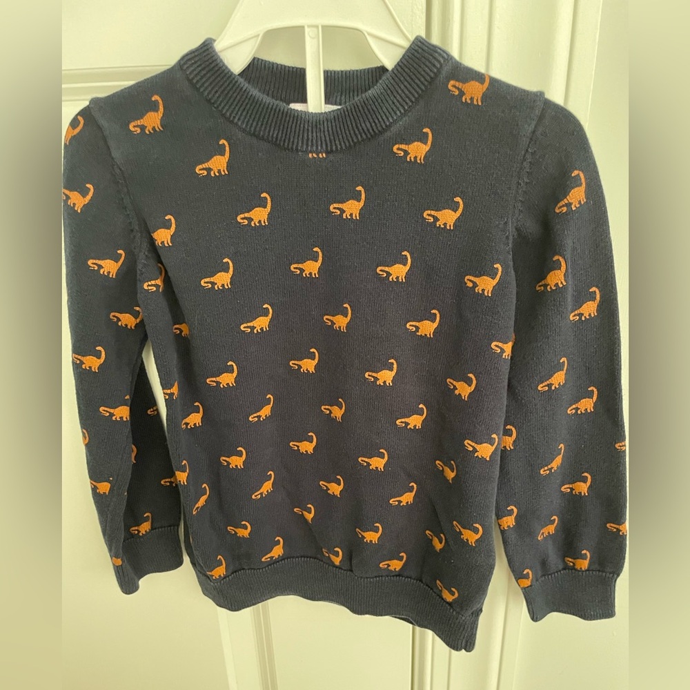 Navy Sweater with Tan Dinosaur Pattern